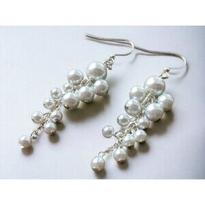Pearl Chandelier Earrings, Handmade Statement Drop Earrings on Silver